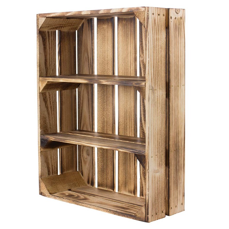Set of 2 Shallow, Flamed Box Shelves with 3 Compartments