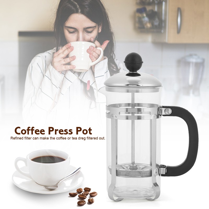 350ml Stainless Steel Glass Hollow Cafetiere French Filter Tea Coffee