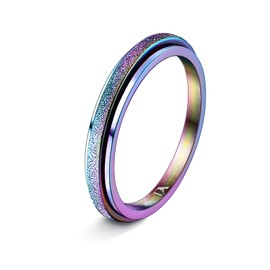 Diamday Fidget Rings for Women Men - 2mm Colorful Spinner Stainless Steel Ring for Anxiety Stress Relief Glitter Sandblast Spinning Figit Anxiety Jewelry for Wedding Promise Size 9