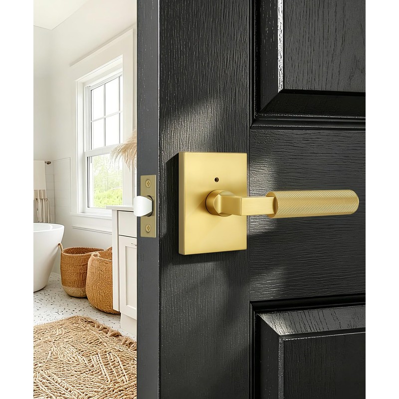 Probrico Brushed Gold Privacy Door Handle, Knurled Lever, Heavy Duty