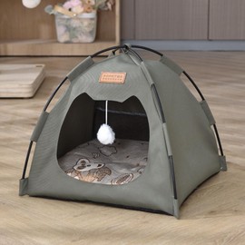 MANGOKKA Cat Tent House, Foldable Cat Head Type House for Indoor Cats, Cute CAT Tent Nest with Washable Double Sided Cushion, Removable Dog Tent Bed, Pet House for Puppies/Bunny/Kitten (Gray Green)