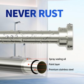 Mcrbeay Shower Curtain Rod, 1" Diameter Heavy Duty Tension Shower Rod, Non Slip Adjustable 28-74 inch No Drill Shower Curtain Rods Spring Tension For Bathroom, Shower Stall, No Rust, Brushed Nickel