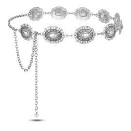 SUOSDEY Western Chain Belt for Women, Cowgirl Concho Country Belt Vintage Metal Adjustable Silver for Dress