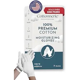 Gaxcoo Cottonnerie Cotton Gloves for Dry Hands Sleeping, Moisturizing Gloves Overnight, Hand Moisturizer Gloves, Moisture Gloves for Dry Hands Overnight, Sleeping Gloves, Eczema Gloves, Medium 7 Pair