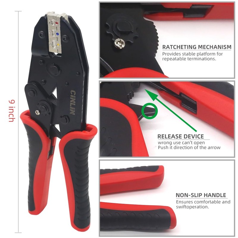 CINLIN Ratcheting Wire Crimping Tools Set,For Heat Shrink Terminals, Non-Insulated,