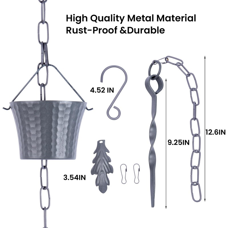 Aseneat Rain Chain for Gutters with Adapter,Wrought Iron Rain Chains