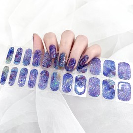 MOLILON 22 PCS Semi Cured Gel Nail Strips (Starry Sky Star) - Need UV Light | Glitter & Glossy | Easy to Apply | Salon Design | Long Lasting - Include 2 Prep Pads, Nail File & Wooden Stick
