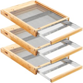 DoubleFill 3 Pcs 10 Frame Beehive Metal Screened Bottom Board Dipped in Beeswax with Entrance Reducer Beeswax Wood Screened Bottom Board for Beekeeping Supplies