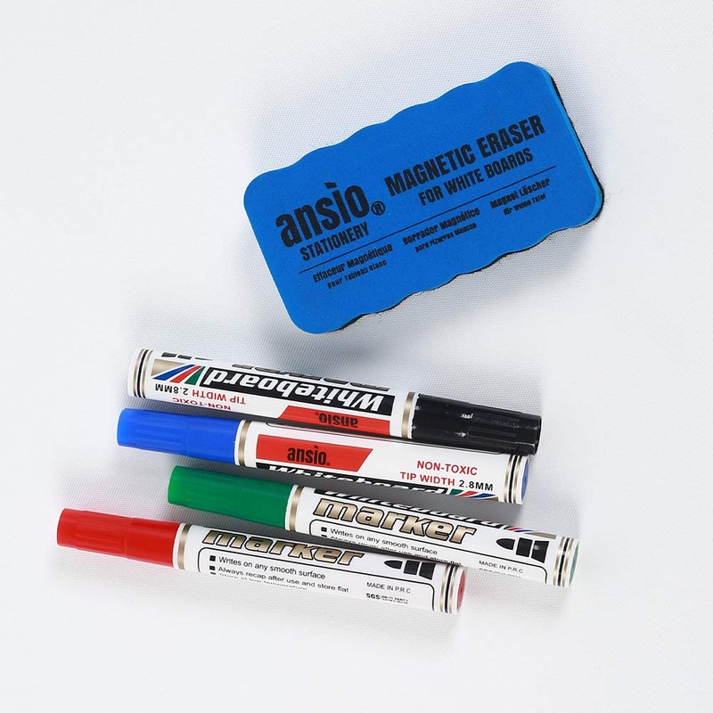 ANSIO Whiteboard Pens, Whiteboard Markers Set with Magnetic Eraser, White
