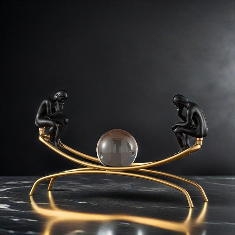 FUNSXBUG The Thinker Statue Thinking Man Statues with Crystal Ball