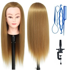 28" Mannequin Hair Styling Training Head Mannequin Beauty Doll Head Synthetic Fiber Hair Barber Training Model Free Clamp