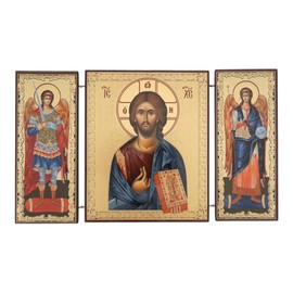 Orthodox Triptych Icon – Folding Wooden Byzantine Icon – Christian Religious Home Decor & Gift (Christ Blessing - Iviron Monastery)