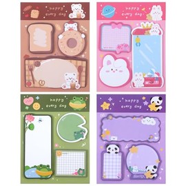 4 paquetes de notas adhesivas Kawaii con animales, conjunto de notas con forma de animales, 240 hojas, marcadores, banderas, notas autoadhesivas,...  