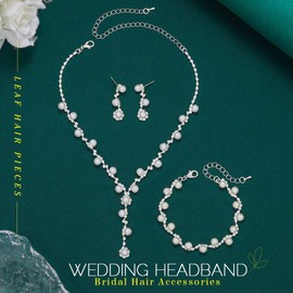 GORAIS Silver Rhinestone Bride Wedding Jewelry Sets Pearl Necklace Earring Bracelet Set Bridal Costume Jewelry for Women Formal