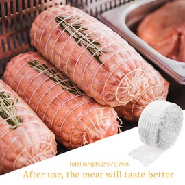 QEDBOJE 2 Pieces Meat Net Roll Roast Net Roasting Net Smoking Net Ham Net Cotton Net Storage Roasting Cooking Meat Elastic Calibre 16 (2 Metres)
