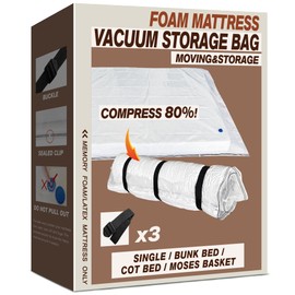 Oumaru Mattress Vacuum Bag for Moving, Vacuum Seal Bag for Memory Foam or Latex Mattress, Mattress Compression, Storage for Returns, and Moving (Single/Bunk Bed/Cot Bed/Moses Basket)