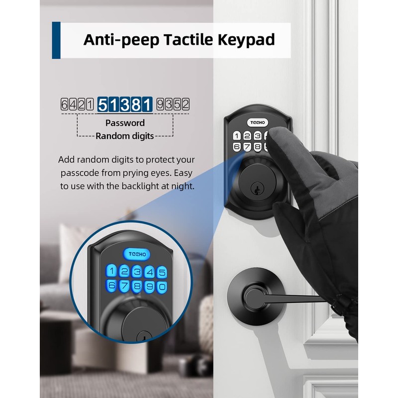TEEHO TE001L Keyless Entry Door Lock with 2 Handles -