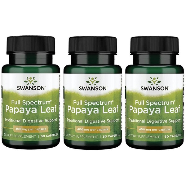Swanson Full Spectrum Papaya Leaf - Herbal Supplement Promoting Digestive Health & GI Tract Support - Natural Formula Overall Wellness - (60 Capsules, 400mg Each) 3 Pack