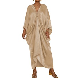 Bsubseach Kaftan Dresses for Women Satin V-Neck Caftans Coverups Long Dress Plus Size Beach Cover Up Champagne