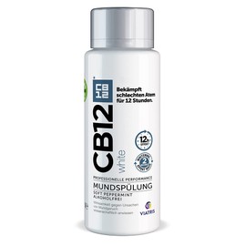 CB12 White Mundspülung: Mundwasser für weißere Zähne und frischen Atem, mit Zinkacetat & Chlorhexidin, Geschmack Minze, alkoholfrei, 250ml