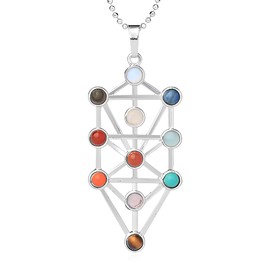 RICHARD-911 Collar Con Dije Colgante De Kabbalah 7 Chakras Con Cuarzo Amatista Ópalo Ojo De Tigre Piedra Natural Cadena De Metal Color Plata Joyería Regalo Pareja Yoga Reiki Hombre Mujer Cábala Cristal
