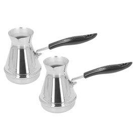 2PCS Turkish Coffee Pot Stainless Steel Stovetop Pour Over Coffee Maker Kettle with Long Handle for Melted Butter Milk 650ml