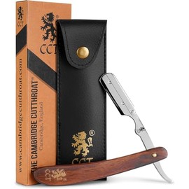 Cambridge Cutthroat Open Blade Razor for Men - Missanda Hardwood Handle, Swing-Lock Single Edge Cut Throat Razor with Leather Travel Pouch, Beard Shaping & Wet Shaving (Blades Not Included)