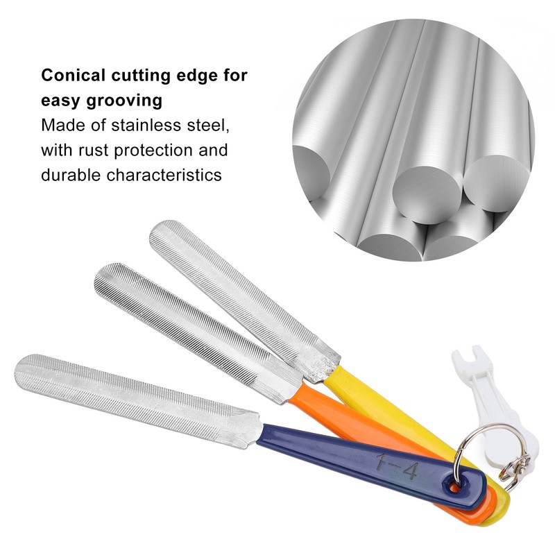 3pcs Nut File Tapered Cutting Edge Comfortable Handle Double Sided
