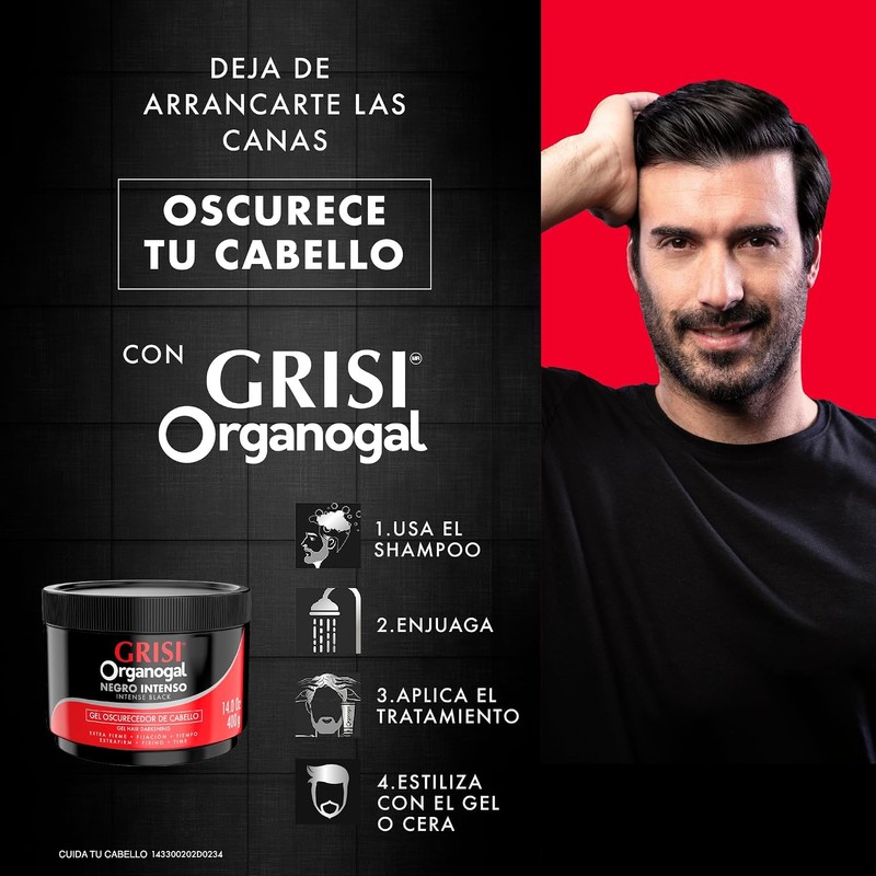 Organogal Grisi, Gel Extra Firme Negro Intenso, 400 gramos (Paquete