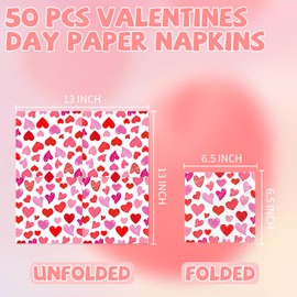 YQUQWN 50 PCS Valentines Day Paper Napkins Disposable Heart Love Dinner Paper Napkins Red and Pink Napkins for Valentines Day Weddings Wedding Anniversary Bridal Showers Birthday Party Supplies