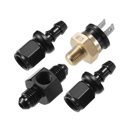 VekAuto Coolant Hose Thermostat Switch Kit, 4AN 140'F on - 125'F Off Transmission Cooler Sensor Fan Oil Cooler Radiator Electric Switch Fitting Universal for Car Truck Metal Black