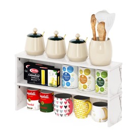 Furinno Helena Kitchen Counter Stackable Organizer Shelf, Set of 2, 23-Inch, Marble White