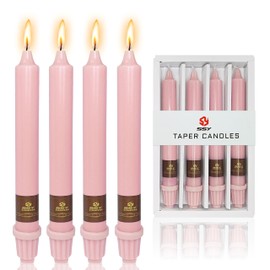 Pink Taper Candles Long Candlesticks 4 Pack Candle Set Smokeless Tapered Candles - 8inches Candlesticks Unscented Candle for Dinner Party Centerpiece Christmas Decoration