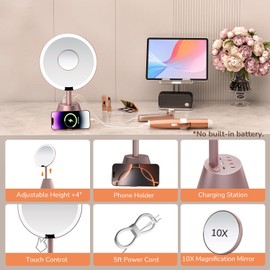 ONLYWIN Magnifying LED Makeup Mirror with Power Strip, 2 Outlets & 3 USB Ports (1A2C), Vanity Mirror with Lights, Smart Touch Control, for Makeup Desk, Bedroom, Dressing Room, Gift for Mom Girlfriend