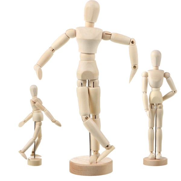 Artist Mannequin Model Movable Wooden Male Wood Drawing Articulated Mannequin with Stand for Home Decoration Pack of 3