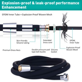 Shower Hose 79 inches Ultra-Soft Silicone Shower Hose Replacement,HandHeld Extra Long Shower Hose attachment,shower hose extension,RV shower hose with Brass Insert and Nut,Anti-Kink Designed