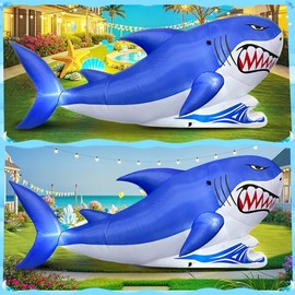7 FT Shark Inflatable Decoration, Summer Inflatable Blow Up Animal Decorations Built LED Lights for Outdoor Yard Farm Lawn Holiday Garden Birthday Party