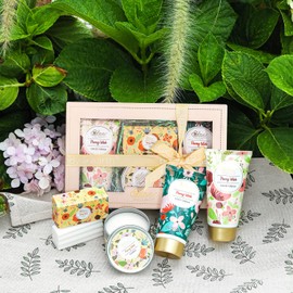 Hand Lotion Sets for Women Gift, Mothers Day Gift for Mom, Peony Wish Body Cream Gifts Set, Include Hand Cream, Foot Cream, Soap, Scented Candle, Women Body Care for All Skin Types Skin Care Gift Set