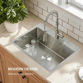 20 Inch Drop In Kitchen Sink, 20 x 16 Stainless Steel Single Bowl Top Mount Drop In Bar Wet Prep RV Outdoor Kitchen Sink, 16 Gauge Brushed Nickel