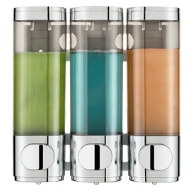 Pollock Wall Mounted Soap Dispenser, 300ml x 3 Shampoo and Conditioner Dispenser, No-Drill Installation Shower Soap Dispenser, Eliminates Shower Clutter, for Bathroom Home Hotel Restaurant – Silver