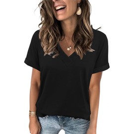 Summer Tops for Women 2024 Casual Summer Short Sleeve Shirts Tshirts Loose Fit Trendy Black