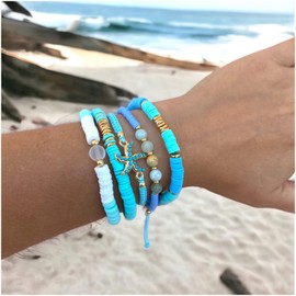 YANCHUN Shell Bracelet Beach Accessories Starfish Bracelets Seashell Charm Bracelets Turtle Boho Layered Beach Dresses for Women Vcation Outfits Summer Stuff