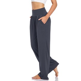 UEU Women's High Waist Cozy Yoga Pants Flowy Casual Loose Fit Sweatpants Comfy Lounge Wide Leg Athletic Sweat Pants with Pockets(Darkgray,M)
