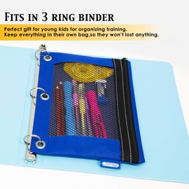 BAZIC Pencil Pouch 3 Ring Binder Pouch w/Rivet Enforced Rings Holes, Mesh Window, Zipper Pouches, Pack of 10 Colors