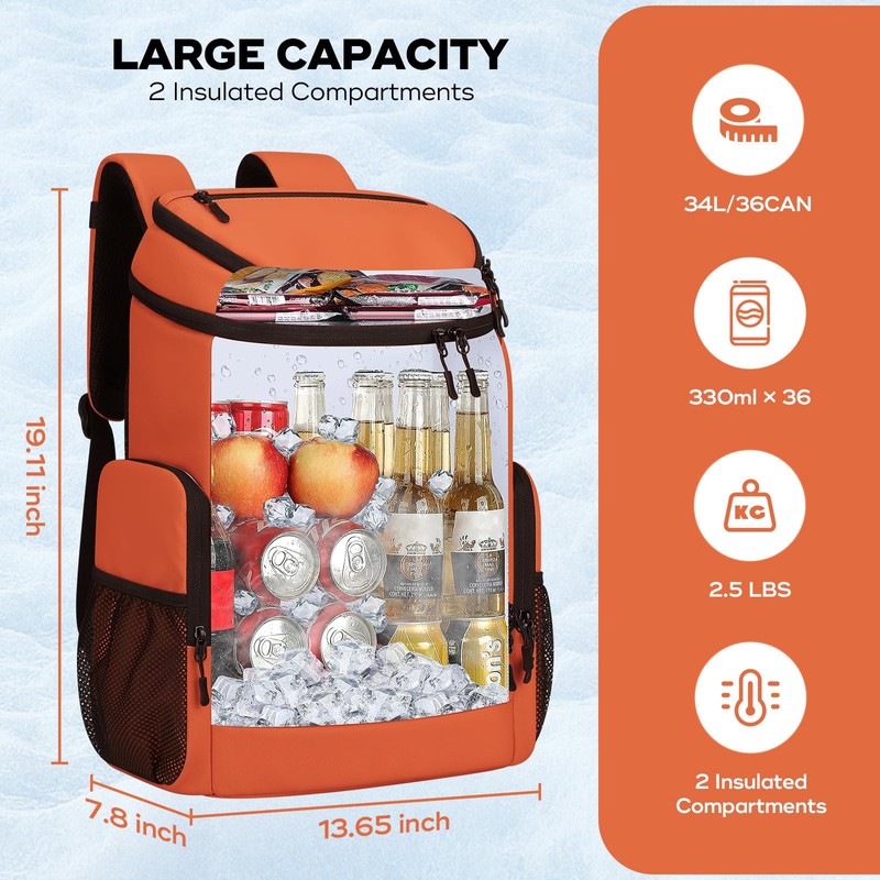 Maelstrom Backpack Cooler,36 Can Cooler Backpack,Soft Cooler Bag Insulated Leakproof,Lightweight