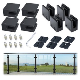 Muzata 8Pack Adjustable Glass Clamp for Thickness 5/16"-1/2"(8mm-12mm) Black Square 1 3/4" x 1 3/4" Stainless Steel Heavy Duty Glass Shelf Bracket GA04 BP4