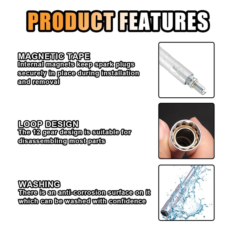 JOYCOURT 14mm Magnetic Swivel Spark Plug Socket, Thin Wall 3/8