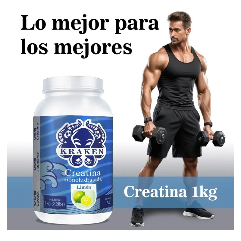 Creatina Monohidratada Kraken 1kg Sabores 200 Servicios