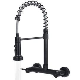 BZIMAK Wall Mount Kitchen Sink Faucet, 8 Inch Center Wall Mount Kitchen Faucets with 3-Function Pull Down Sprayer, Dual Handles Commercial Faucet for Kitchen Laundry Restaurant (Black)