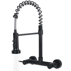 BZIMAK Wall Mount Kitchen Sink Faucet, 8 Inch Center Wall Mount Kitchen Faucets with 3-Function Pull Down Sprayer, Dual Handles Commercial Faucet for Kitchen Laundry Restaurant (Black)